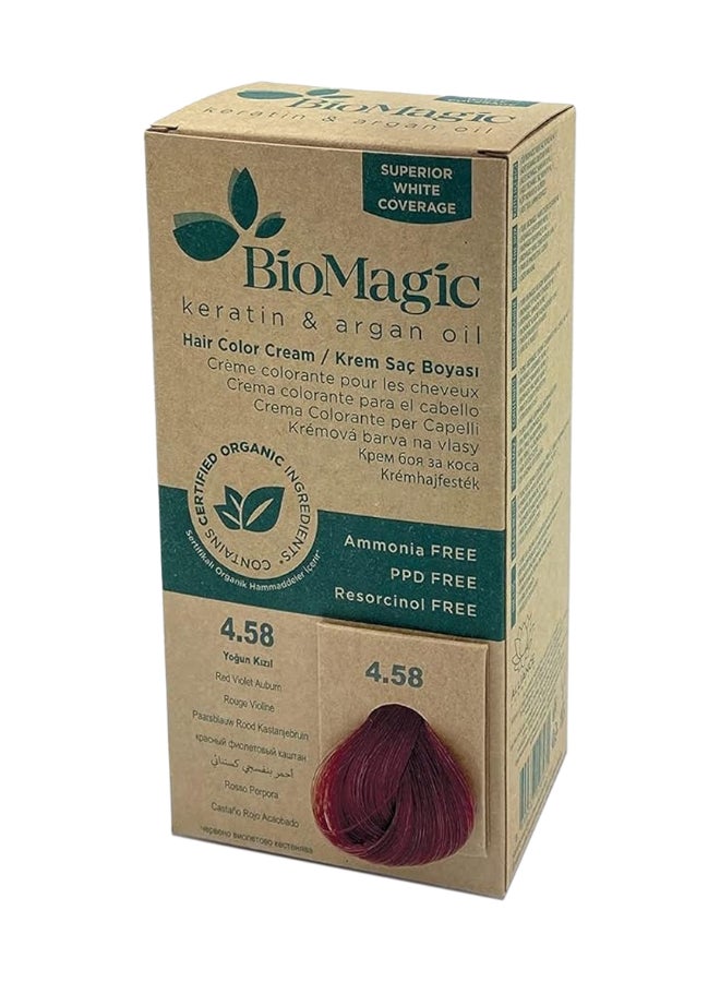 Biomagic Permanent Hair Color Cream, Superior White Coverage With Keratin & Argan Oil, Red Violet Auburn, 4.58 4.58 Red Violet Auburn 170ml