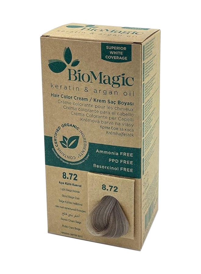 Biomagic Permanent Hair Color Cream, Superior White Coverage With Keratin & Argan Oil, Light Beige Blonde, 8.72 8.72 Light Beige Blonde 170ml