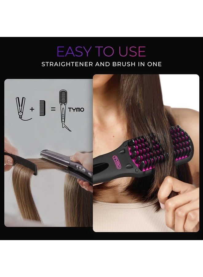 Hair Straightener Brush, TYMO One-Step Straightening Brush with 10M Negative Ions, Anti-Frizz Ceramic Hot Brush to Smooth Hair, 16 Temps with LCD Display, Anti-Scald Design Safety & Easy for All Ages