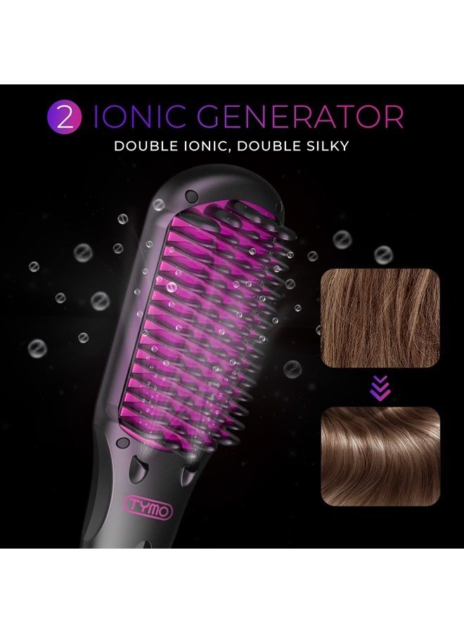 Hair Straightener Brush, TYMO One-Step Straightening Brush with 10M Negative Ions, Anti-Frizz Ceramic Hot Brush to Smooth Hair, 16 Temps with LCD Display, Anti-Scald Design Safety & Easy for All Ages