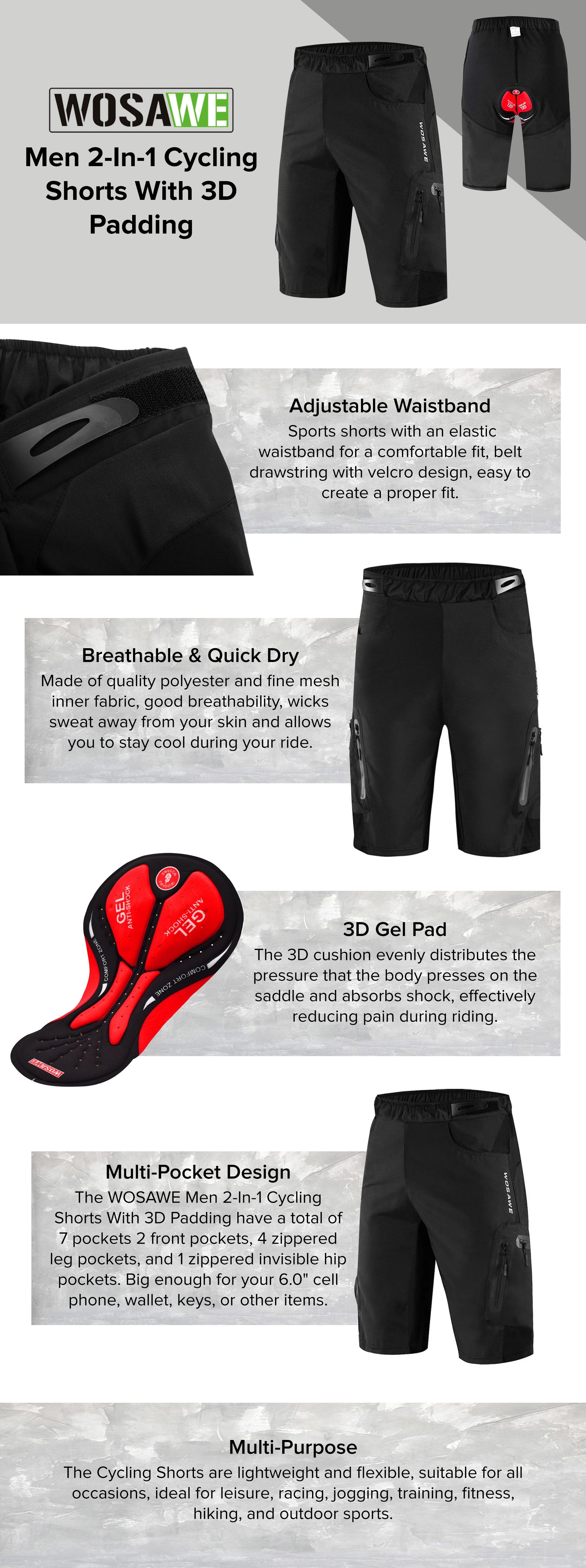 Men 2-in-1 Cycling Shorts With 3D Padding