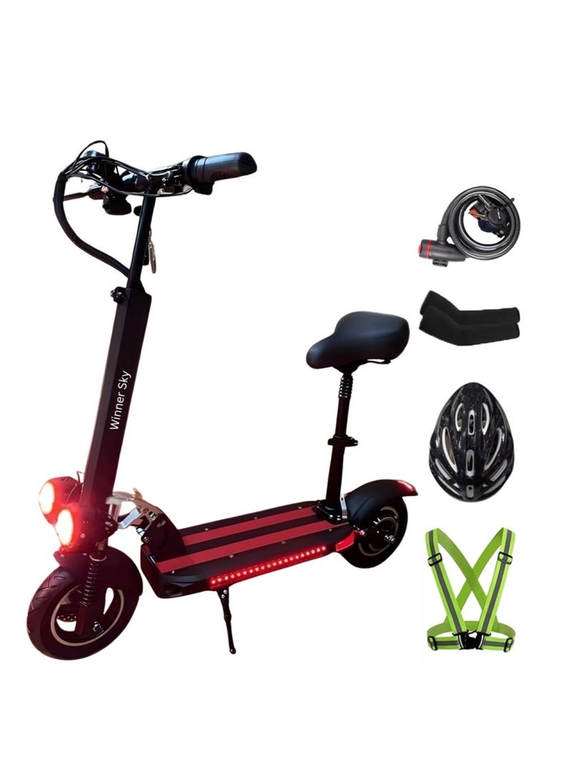 Electric Scooter E10 with 50km Mileage, 1000W Motor, Full Foldability, 48V 13Ah Battery, Improved Speed of 50km, and Anti-Theft Remote Control Red