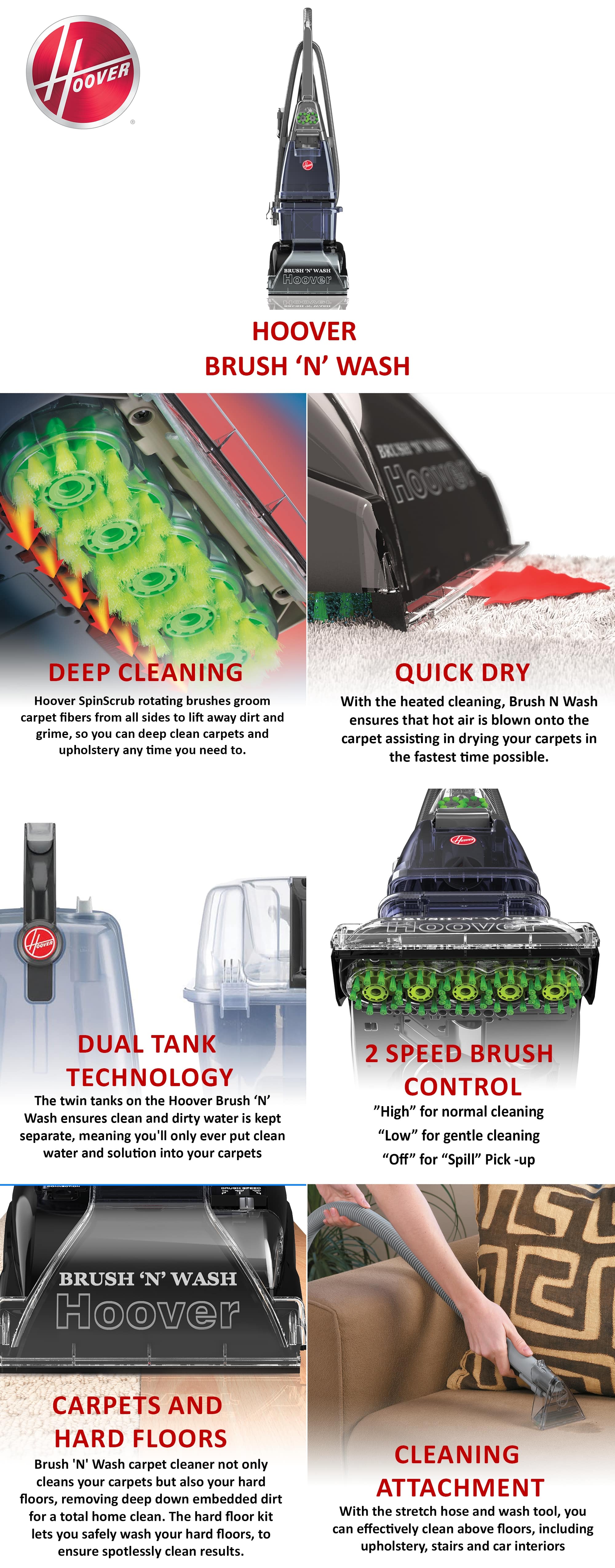 Brush & Wash 2 in 1 Carpet Washer & Hard Floor Cleaner, Spin Scrub Brush And Twin Tank Technology For Home, Office & Majlis Use, 1 Year Warranty - 131355 4 L 1400 W F5916901 Grey