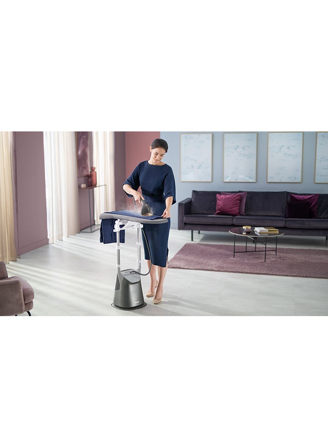 All-in-One Ironing Solution 8000 Series - 90g/min Continuous Steam, 5+ ECO Steam Settings, Tilting StyleBoard & Integrated Wheels, 2200 W GC628/86 Grey/White