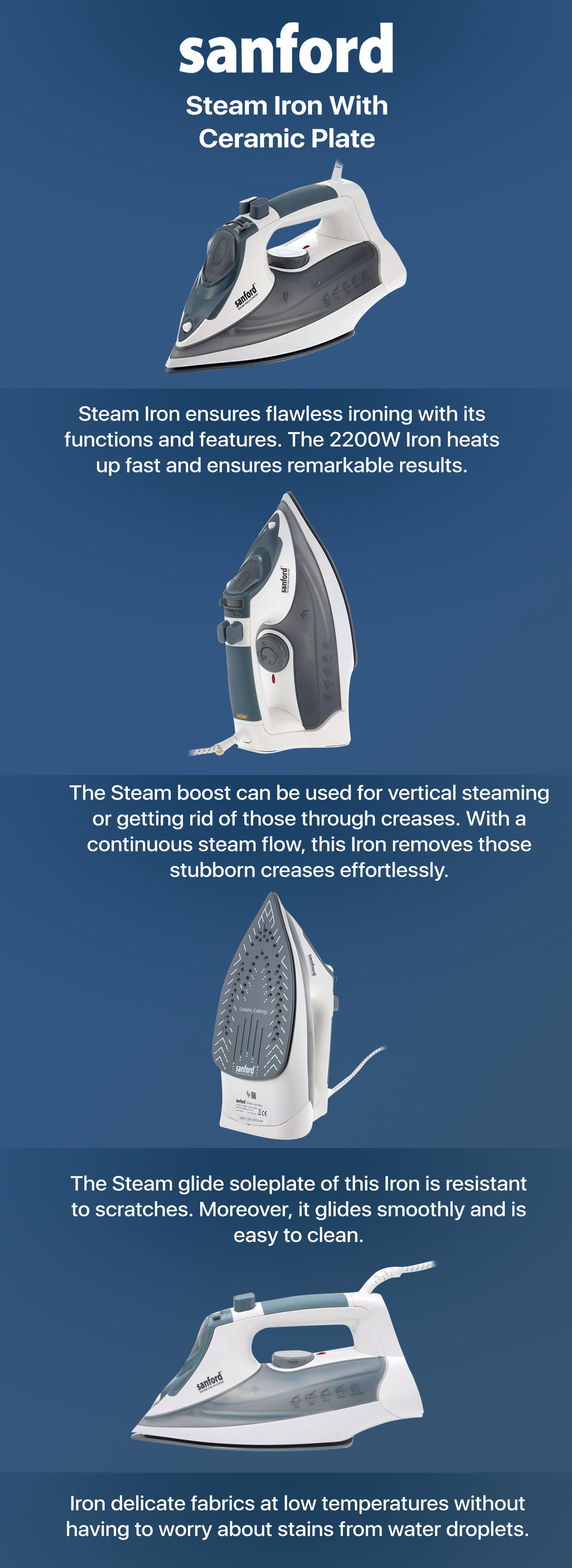 Steam Iron With Ceramic Plate 320 ml 2200 W SF45CI Multicolour