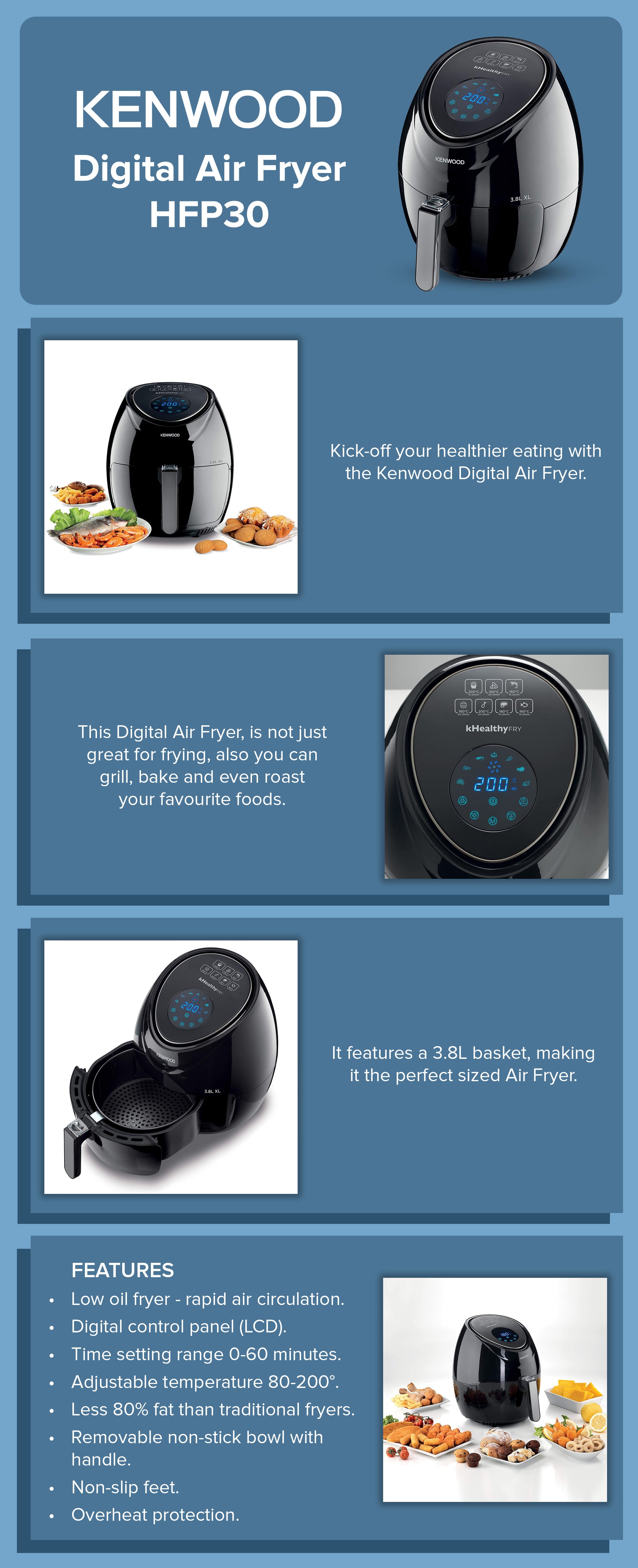 Healthyfry Digital Air Fryer, 1.7 Kg, 1500 Watt 1500 W HFP30 Black