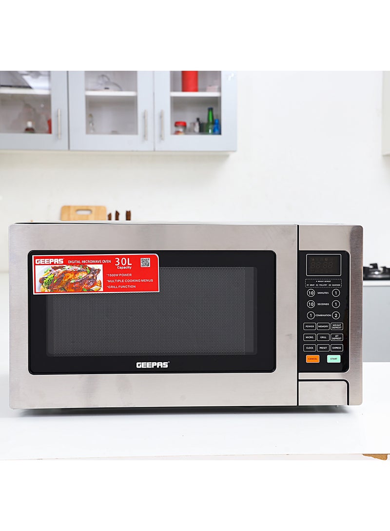 Digital Microwave Oven | Ideal For Grilling-Roasting-Heating 30 L 1000 W GMO1897 Silver & Black