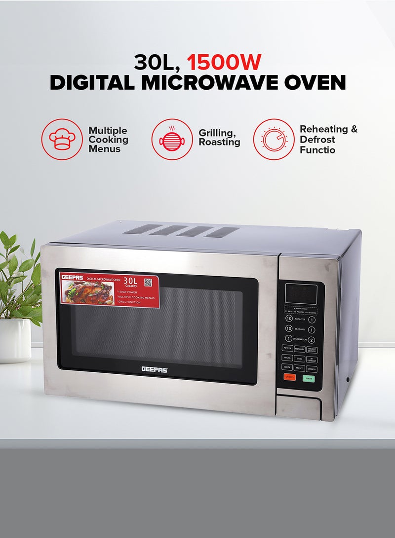 Digital Microwave Oven | Ideal For Grilling-Roasting-Heating 30 L 1000 W GMO1897 Silver & Black