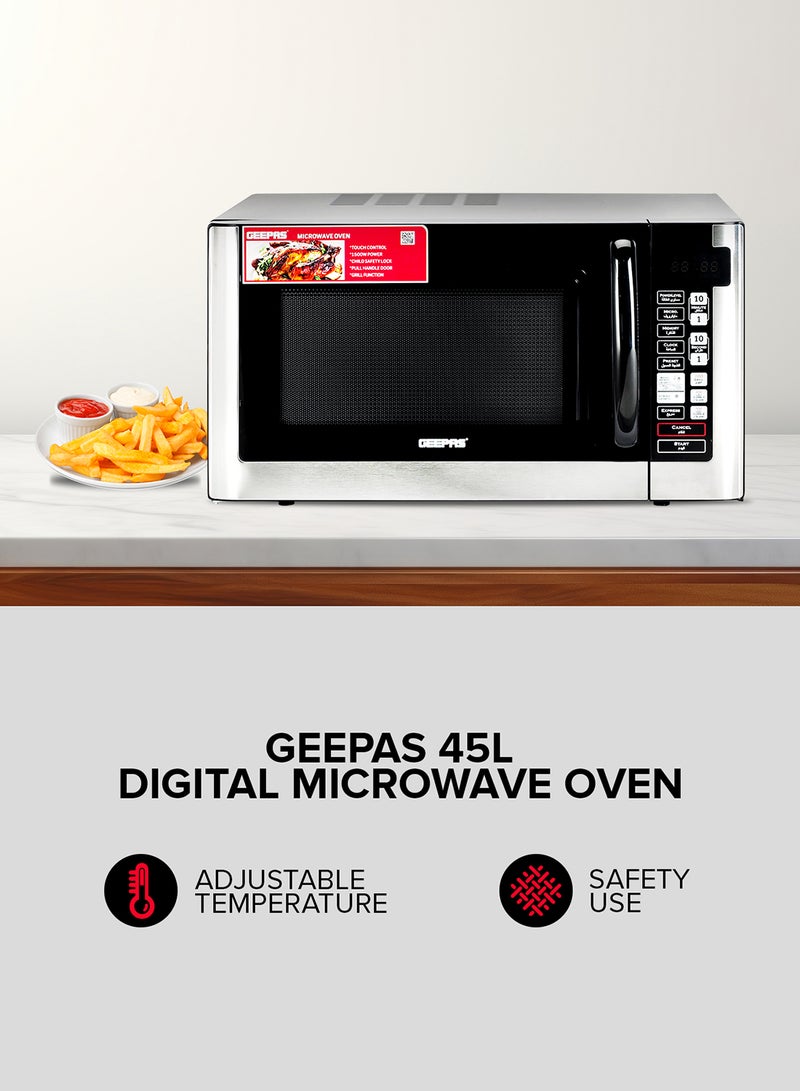 Digital Microwave Oven, 8 Power Levels with Digital Display, One-Touch Cooking with Digital Control| Pull Handle Door, Easy to Operate, 2 Years Warranty 45 L 1500 W GMO1898 Black