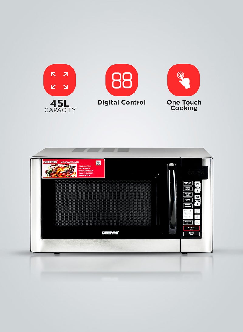 Digital Microwave Oven, 8 Power Levels with Digital Display, One-Touch Cooking with Digital Control| Pull Handle Door, Easy to Operate, 2 Years Warranty 45 L 1500 W GMO1898 Black