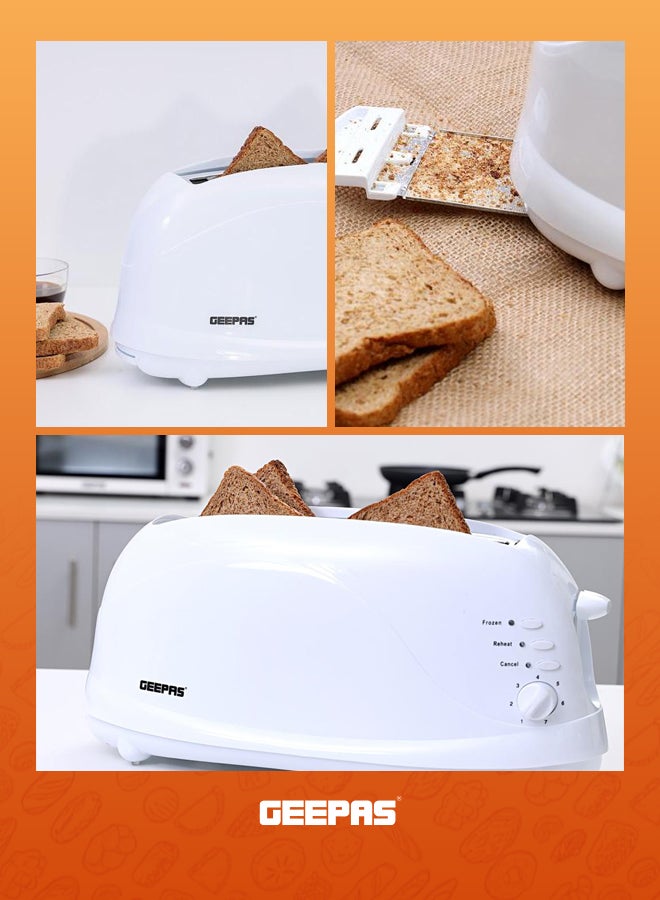 4 Slices Bread Toaster - Crumb Tray, Cord Storage, 7 Settings with Cancel, Defrost & Reheat Function |Removable crumb tray |2 years' warranty 1100 W GBT9895 White