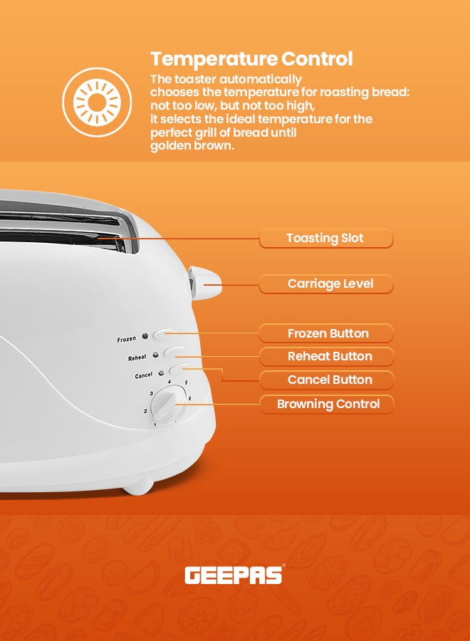 4 Slices Bread Toaster - Crumb Tray, Cord Storage, 7 Settings with Cancel, Defrost & Reheat Function |Removable crumb tray |2 years' warranty 1100 W GBT9895 White