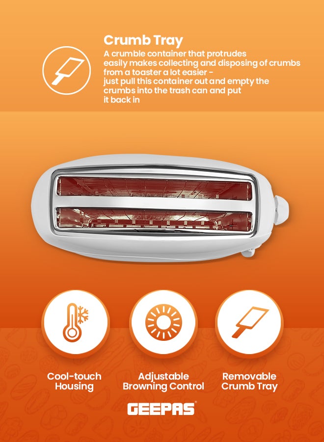 4 Slices Bread Toaster - Crumb Tray, Cord Storage, 7 Settings with Cancel, Defrost & Reheat Function |Removable crumb tray |2 years' warranty 1100 W GBT9895 White