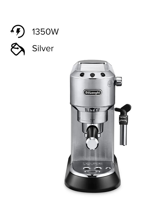 Dedica Coffee Machine, Barista Pump Espresso and Cappuccino Maker, Ground Coffee and ESE Pods can be used, Milk Frother for Latte Macchiato and more, 1.1 L 1350 W EC685.M Silver