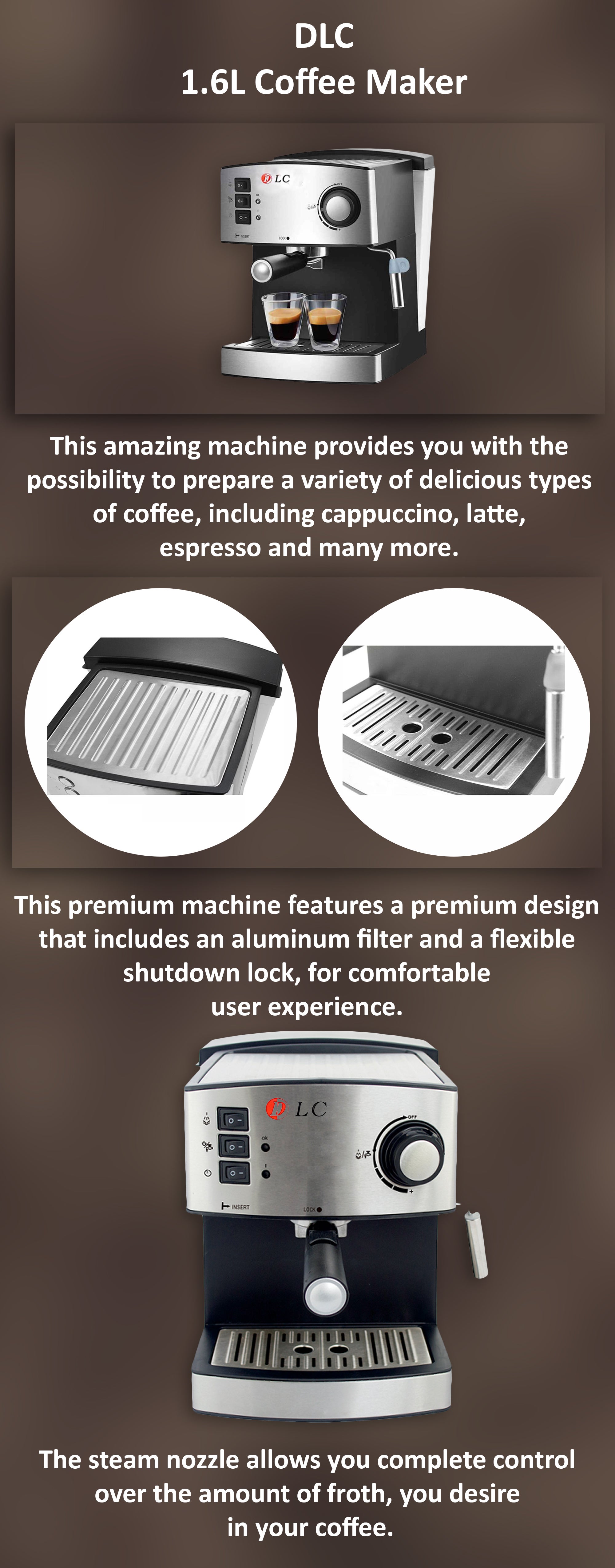 Espresso And Cappuccino Coffee Maker 1.6 L 850 W CM7307 Black/Silver