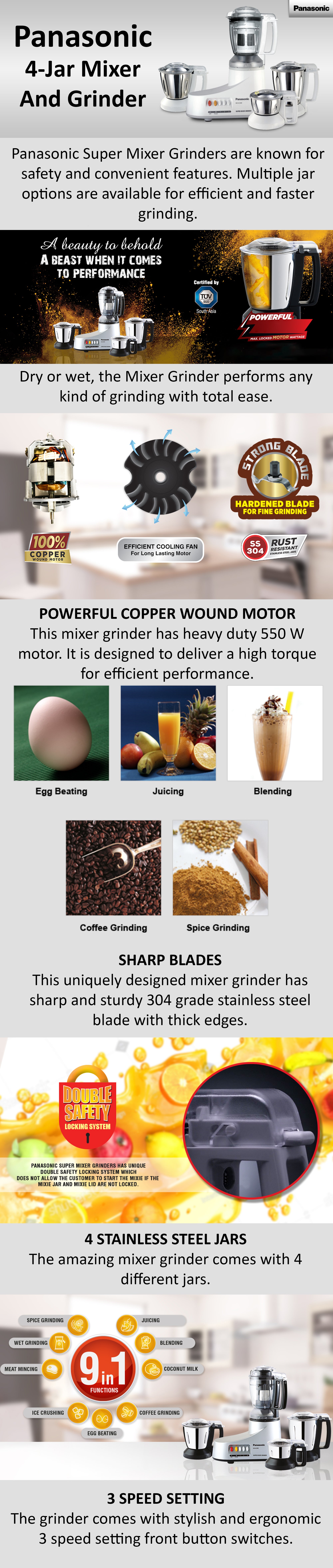 4-Jar Mixer And Grinde 1000.0 W MX-AC400 Black