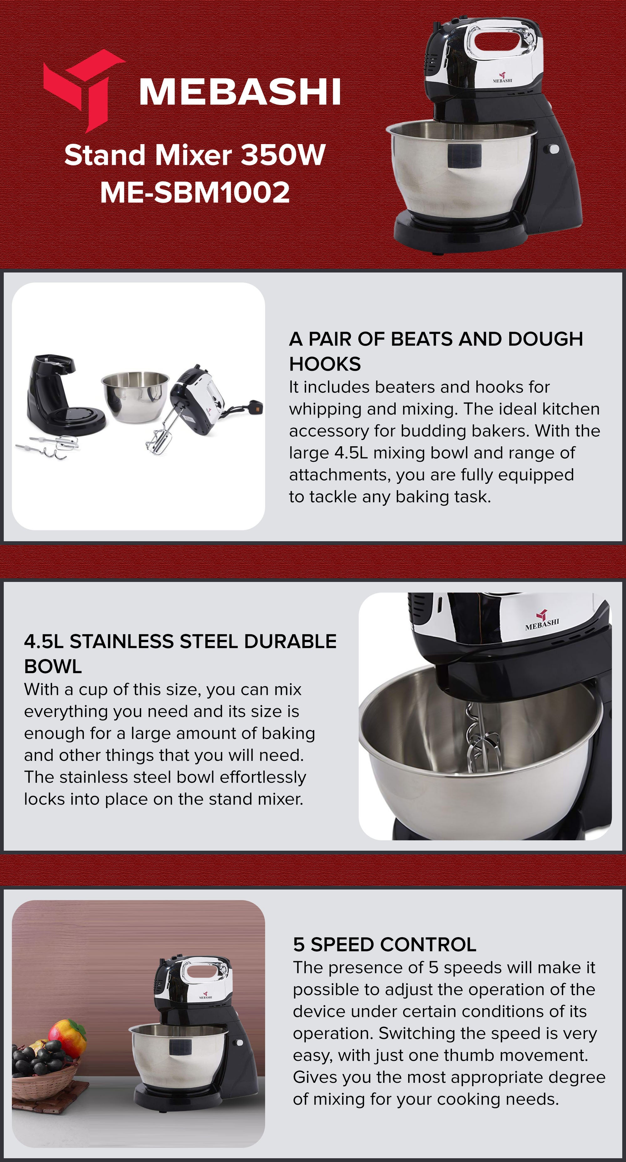 Stand Mixer 350W ME-SBM1002 Black/Silver