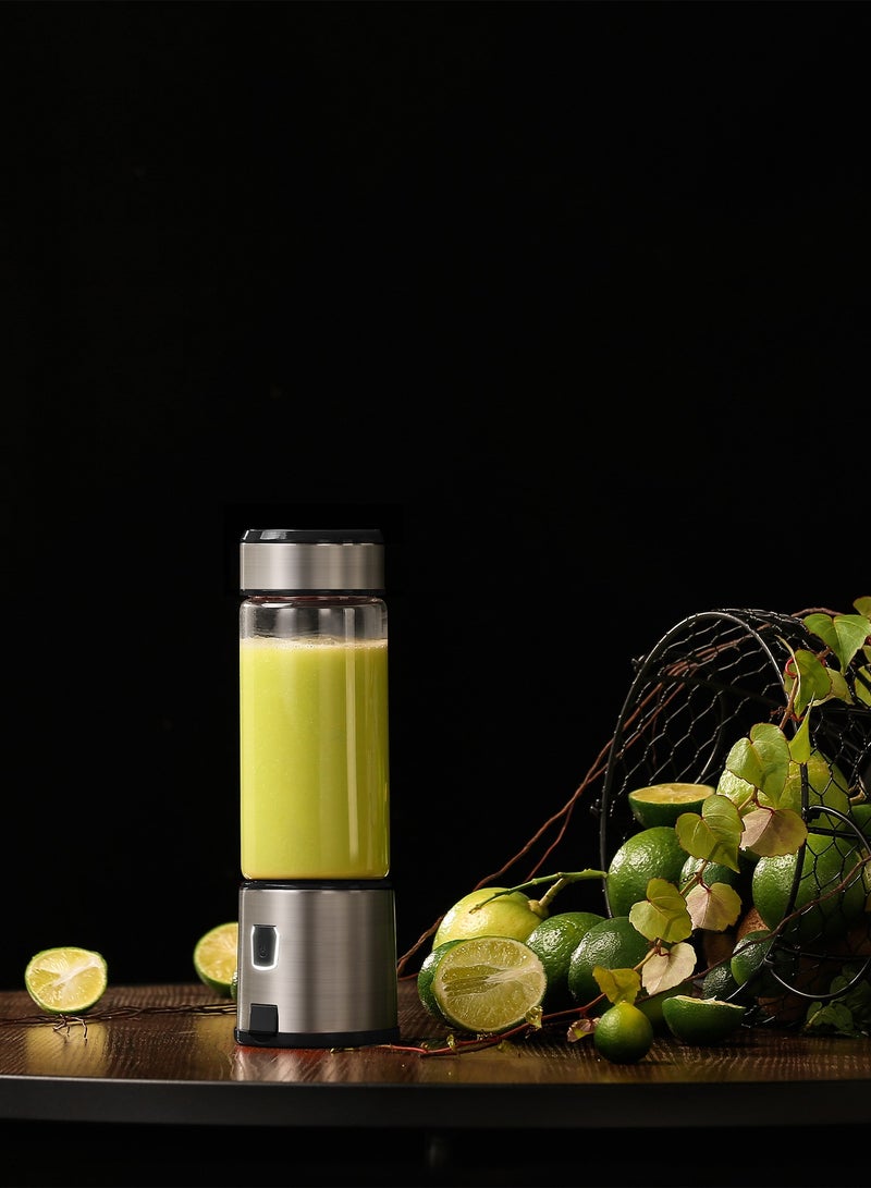 Portable 6 Stainless Steel Blades Juicer 126W Motor with 450ml Glass Container/2500mAh x2 Battery/ Up to 15 Drinks Per Charge - Silver