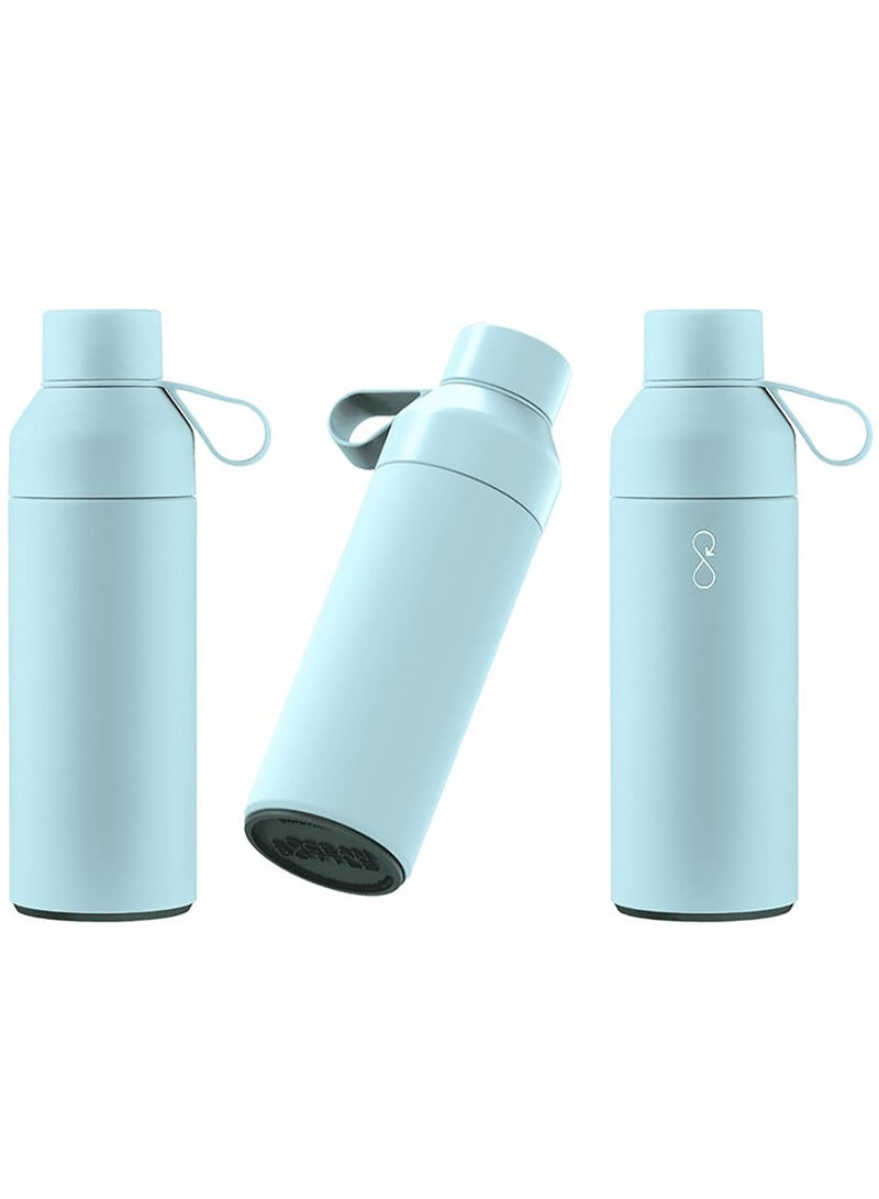 Eco-Friendly Stainless Steel Reusable Water Bottle Leakproof BPA Free Dishwasher Safe Double Wall Vacuum Insulated Thermos Flask - Sky Blue - 500ml