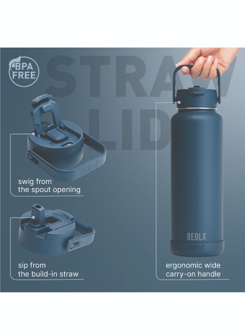 1200ml Vacuum Insulated Water Bottle, Double Walled Thermolab series Stainless Steel Water Drinking Flask with Straw Lid, 2 Lids included, Hot Cold Thermos, Sports Bottle 40oz (Marine Blue)