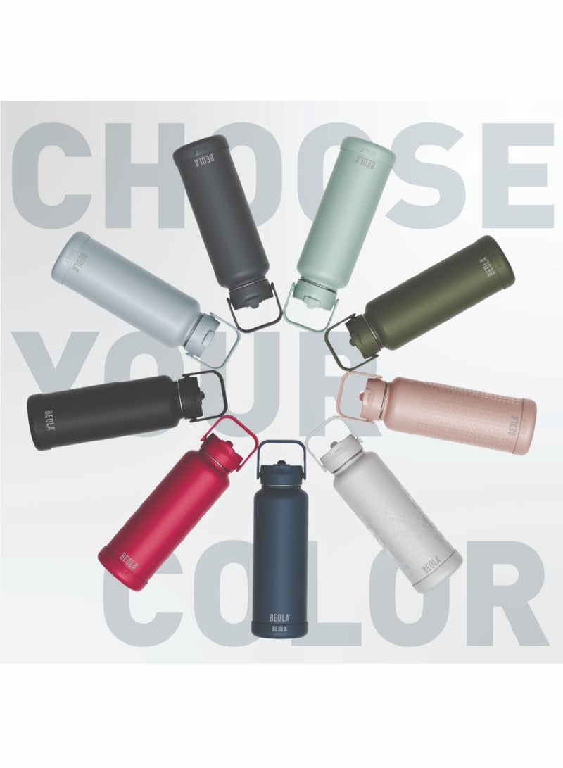750ml Water Bottle 18/8 Stainless Steel 304 Double Wall Insulated Thermos Bottle with Straw Lid and wide mouth, 2 lids included, Hot Cold Liquids Sports Bottle, 24oz (Ice Blue)