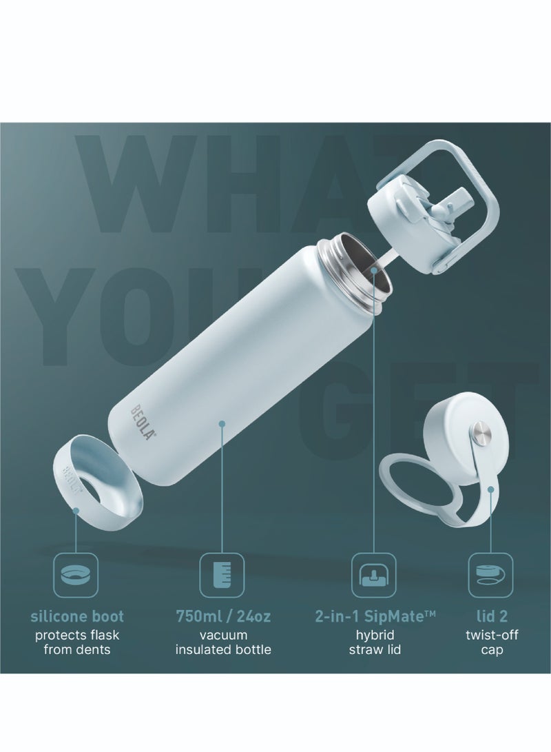 750ml Water Bottle 18/8 Stainless Steel 304 Double Wall Insulated Thermos Bottle with Straw Lid and wide mouth, 2 lids included, Hot Cold Liquids Sports Bottle, 24oz (Ice Blue)