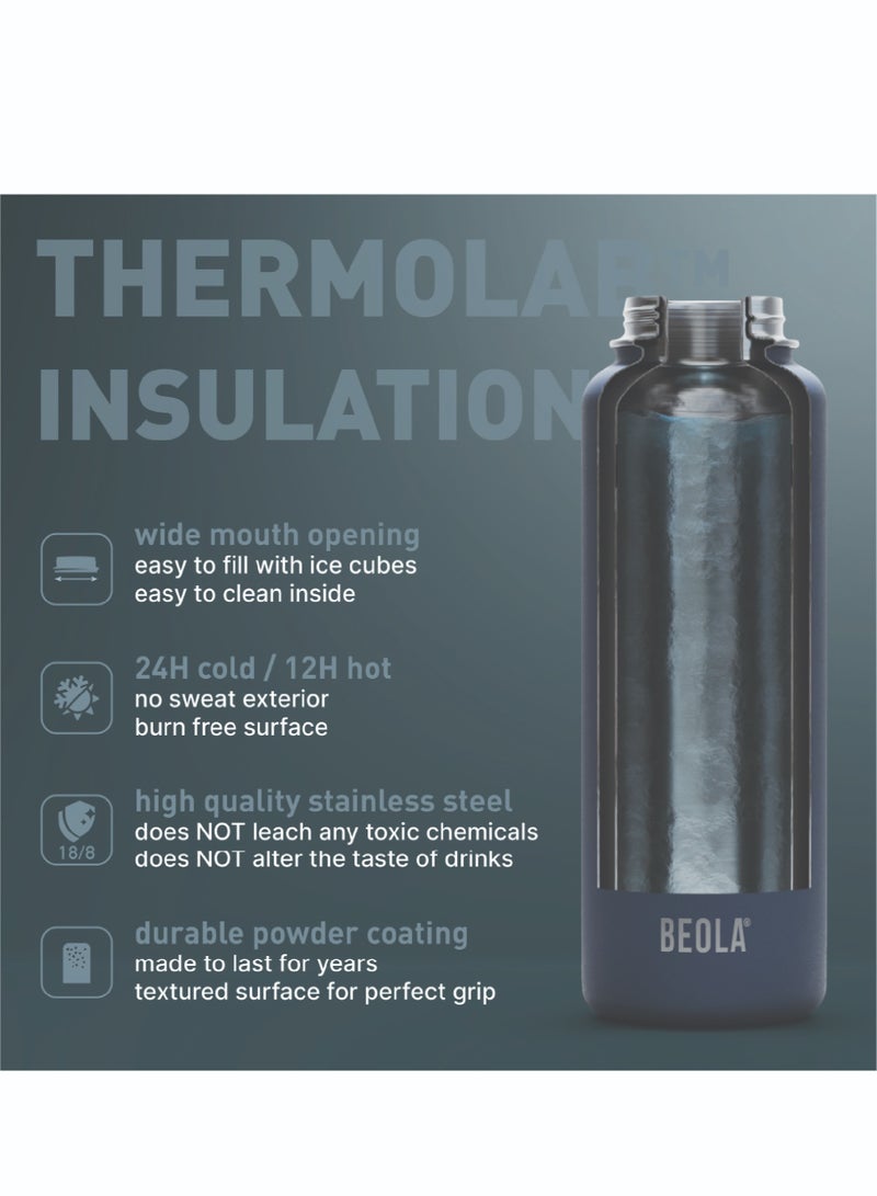 750ml Water Bottle 18/8 Stainless Steel 304 Double Wall Insulated Thermos Bottle with Straw Lid and wide mouth, 2 lids included, Hot Cold Liquids Sports Bottle, 24oz (Ice Blue)