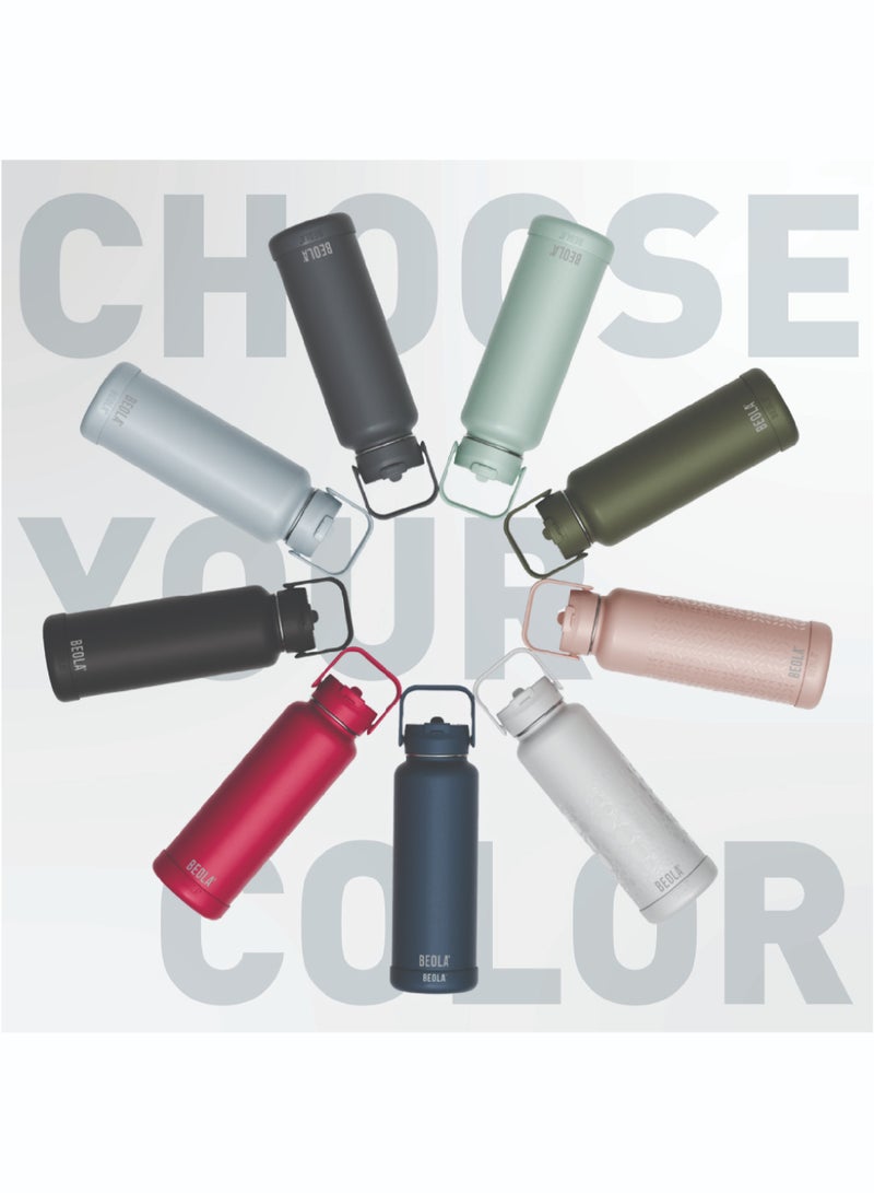 950ml Water Bottle 18/8 Stainless Steel 304 Double Wall Insulated Thermos Bottle with Straw Lid and wide mouth, 2 lids included, Hot Cold Liquids Sports Bottle, 32oz (Ice Blue)