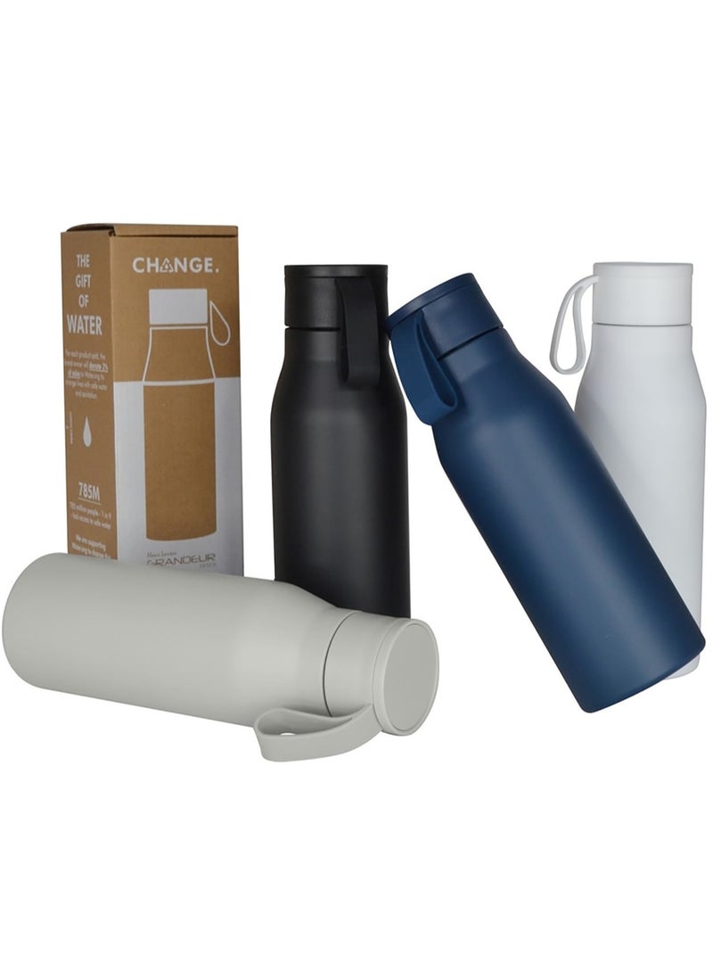 R-NEBRA - CHANGE Collection Recycled Stainless Steel Vacuum Bottle with Loop - Navy Blue