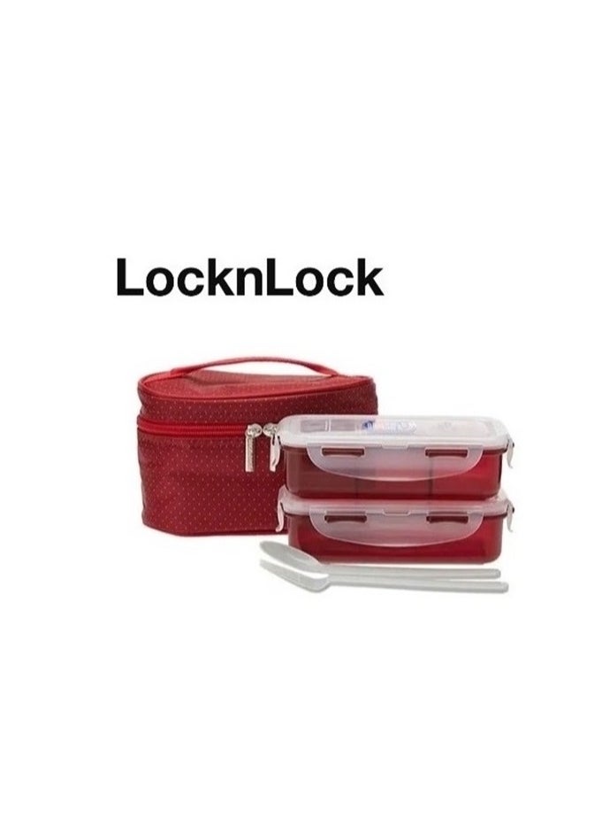 LocknLock 3PC Insulated Lunch Bag Set - Red, Airtight and BPA-Free Containers with Water Bottle