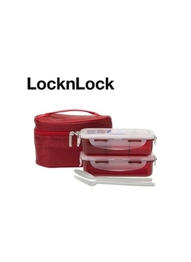 LocknLock 3PC Insulated Lunch Bag Set - Red, Airtight and BPA-Free Containers with Water Bottle