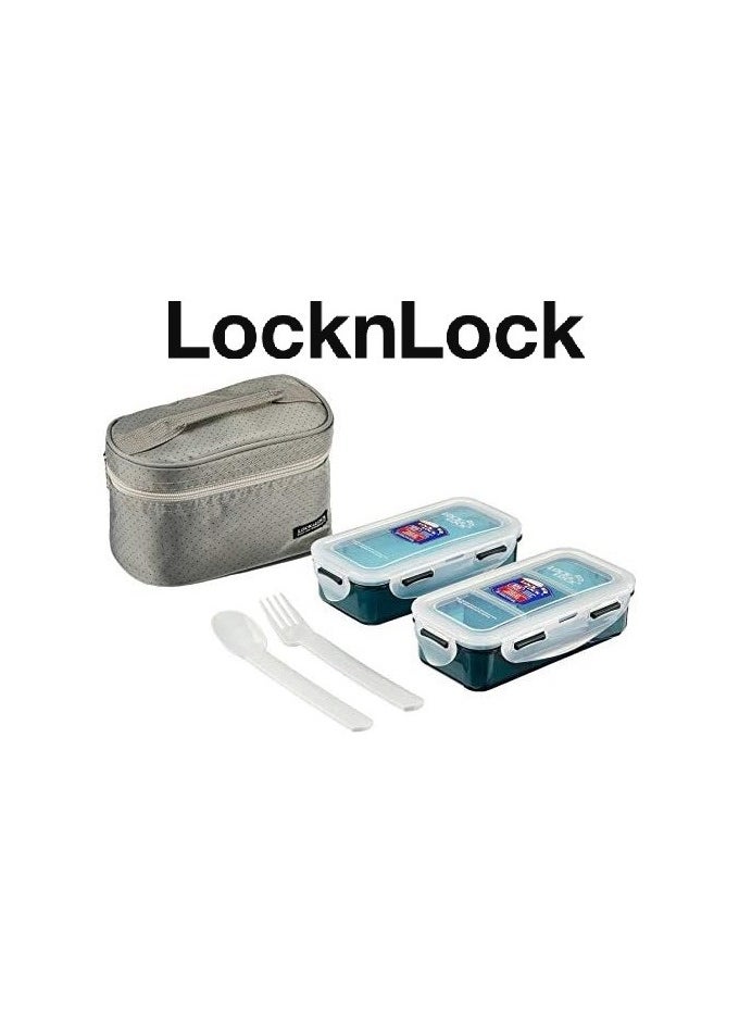 LocknLock 2PC Insulated Lunch Bag Set - Grey, Airtight and BPA-Free Containers