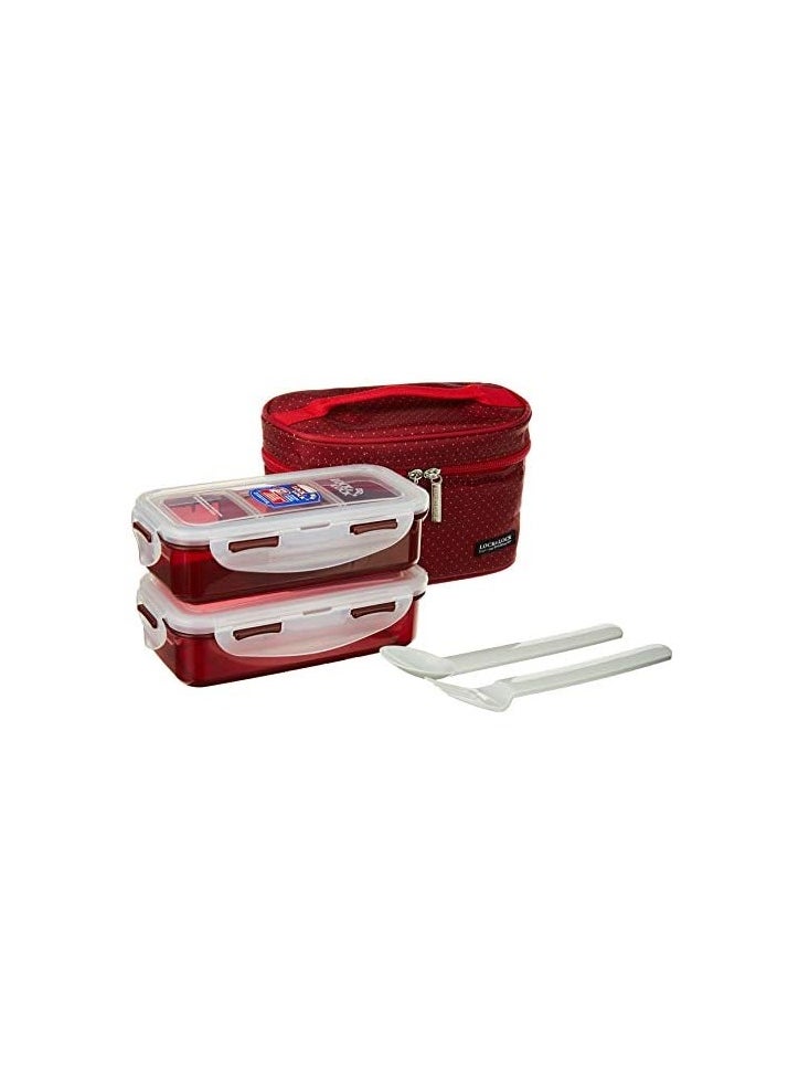 LocknLock 2PC Insulated Lunch Red Set - Grey, Airtight and BPA-Free Containers