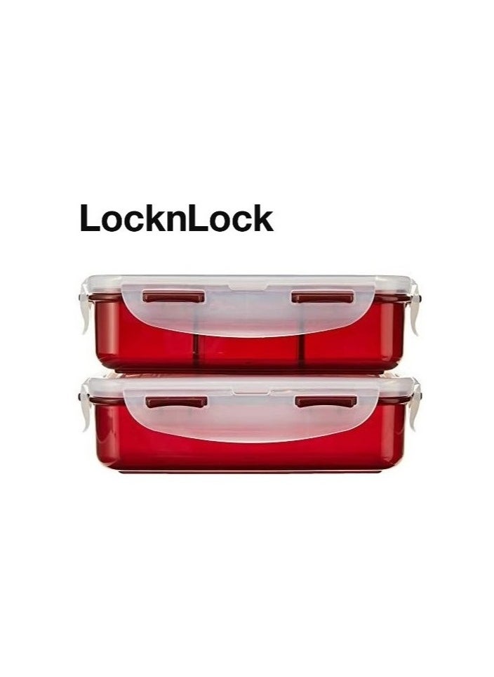 LocknLock 2PC Insulated Lunch Red Set - Grey, Airtight and BPA-Free Containers