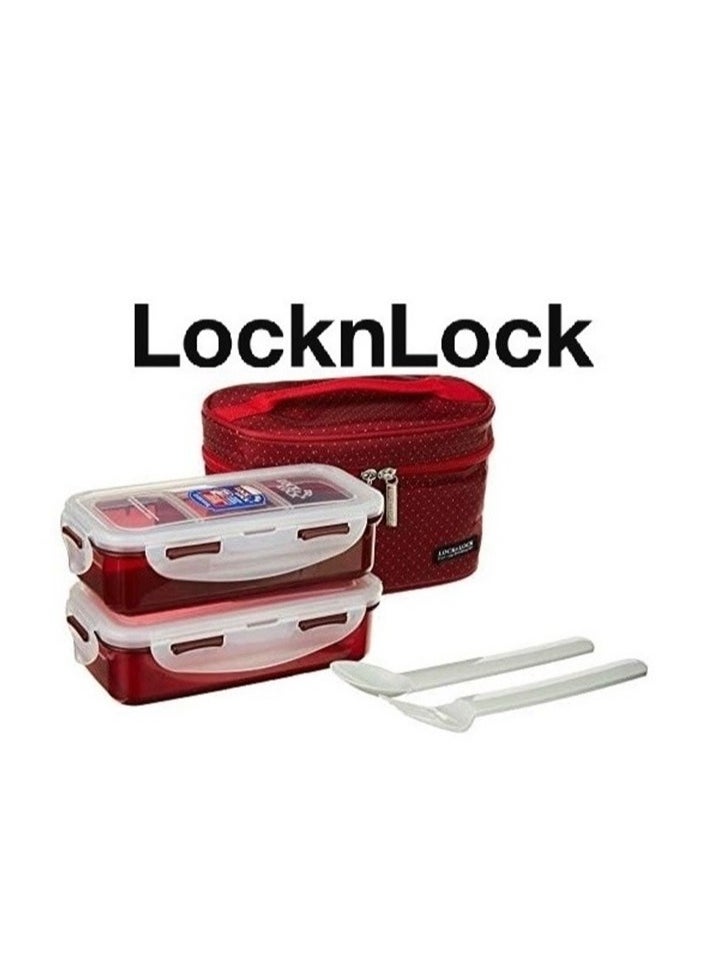 LocknLock 2PC Insulated Lunch Red Set - Grey, Airtight and BPA-Free Containers