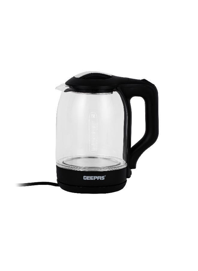 1.8 liter Electric Glass Kettle| Boil Dry Protection and Automatic Cut-Off | Perfect for Boiling Water, Milk, Tea| 1500 W Cool Touch Handle, Rotational Base, and Easy Clean Wide Opening| 2 Years Warranty 1.8 L 1500 W GK9901B Black/Clear