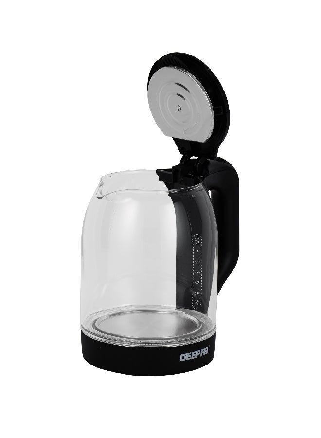 1.8 liter Electric Glass Kettle| Boil Dry Protection and Automatic Cut-Off | Perfect for Boiling Water, Milk, Tea| 1500 W Cool Touch Handle, Rotational Base, and Easy Clean Wide Opening| 2 Years Warranty 1.8 L 1500 W GK9901B Black/Clear