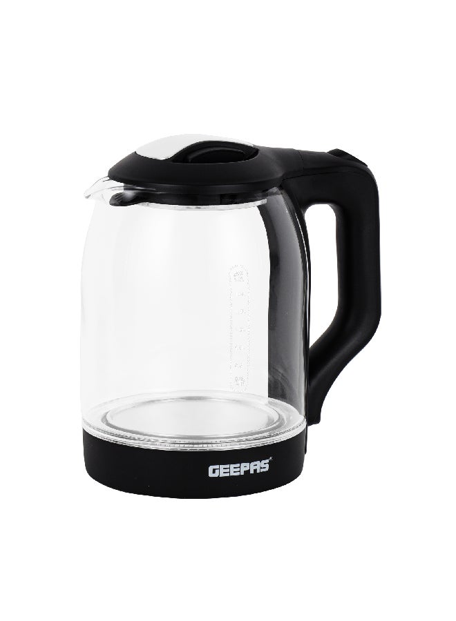 1.8 liter Electric Glass Kettle| Boil Dry Protection and Automatic Cut-Off | Perfect for Boiling Water, Milk, Tea| 1500 W Cool Touch Handle, Rotational Base, and Easy Clean Wide Opening| 2 Years Warranty 1.8 L 1500 W GK9901B Black/Clear