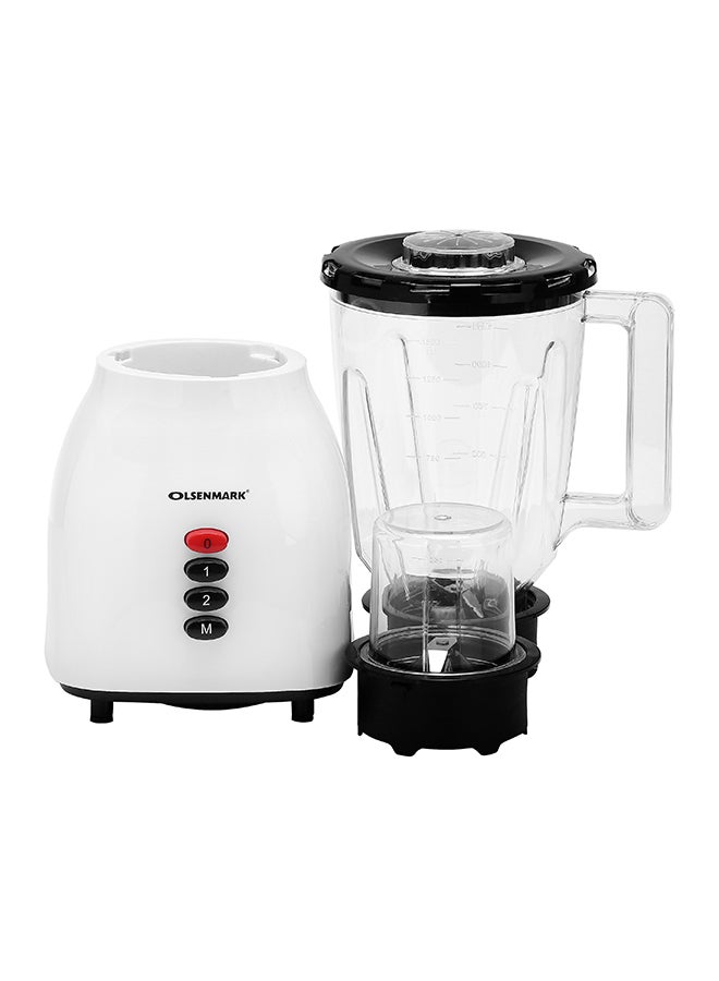 2-In-1 Multifunctional Blender -OLSENMARK OMSB2361, 300W Power, Stainless Steel Blades, 2 Speed Control With Pulse - 1.5L Jar, 1 Grinder Jar With Over Heat Protection And Safety Lock 1.5 L 300 W OMSB2361 White/Black
