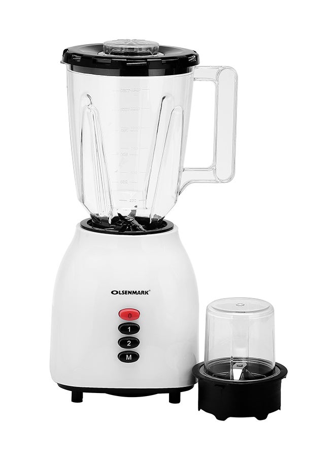 2-In-1 Multifunctional Blender -OLSENMARK OMSB2361, 300W Power, Stainless Steel Blades, 2 Speed Control With Pulse - 1.5L Jar, 1 Grinder Jar With Over Heat Protection And Safety Lock 1.5 L 300 W OMSB2361 White/Black