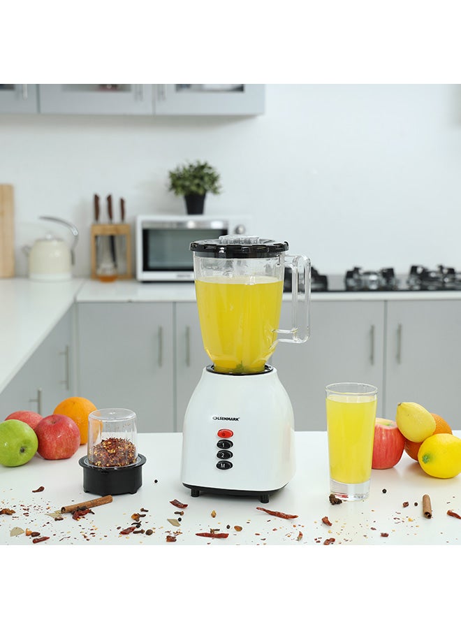 2-In-1 Multifunctional Blender -OLSENMARK OMSB2361, 300W Power, Stainless Steel Blades, 2 Speed Control With Pulse - 1.5L Jar, 1 Grinder Jar With Over Heat Protection And Safety Lock 1.5 L 300 W OMSB2361 White/Black