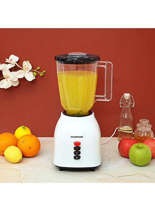 2-In-1 Multifunctional Blender -OLSENMARK OMSB2361, 300W Power, Stainless Steel Blades, 2 Speed Control With Pulse - 1.5L Jar, 1 Grinder Jar With Over Heat Protection And Safety Lock 1.5 L 300 W OMSB2361 White/Black