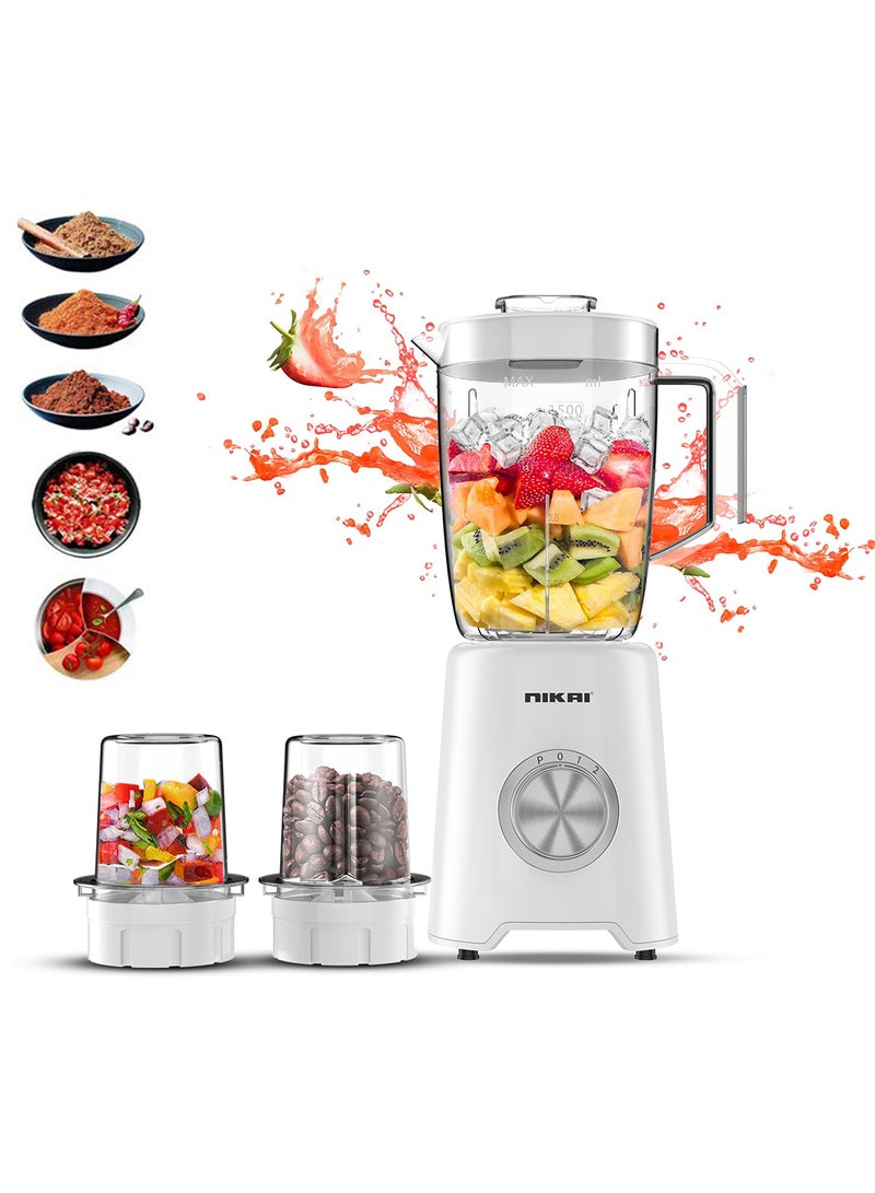 3-in-1 Blender with  1.5 Ltr Liquid Jar, 1 Coffee Grinder & 1 Meat Mincer, 2 Speeds, Stainless Blades, Unbreakable Jar, Perfect for Dry & Wet Fine Grinding, Mixing & Juicing 1.5 L 600 W NB1900NA1/ NB2900EB2 White/Clear