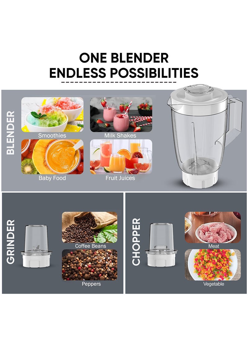 3-in-1 Blender with  1.5 Ltr Liquid Jar, 1 Coffee Grinder & 1 Meat Mincer, 2 Speeds, Stainless Blades, Unbreakable Jar, Perfect for Dry & Wet Fine Grinding, Mixing & Juicing 1.5 L 600 W NB1900NA1/ NB2900EB2 White/Clear