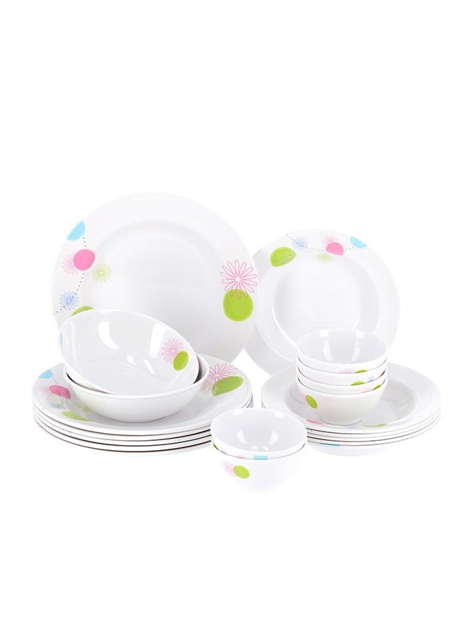 20 Pieces Melamine Dinner Set Multicolor Assorted Design White 10inch