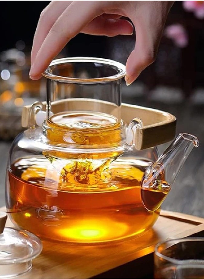 Borosilicate Glass Teapot With Glass Infuser For Loose Leaf Tea, Blooming Tea, Flower Tea With Bamboo Handle, 1000 ML…