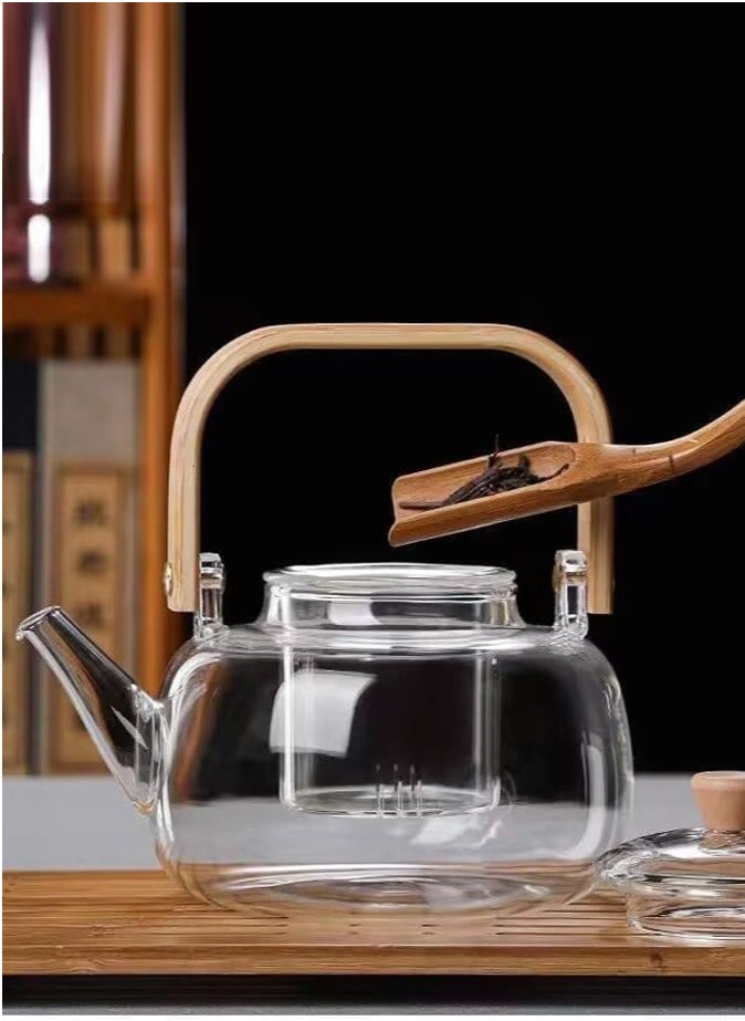 Borosilicate Glass Teapot With Glass Infuser For Loose Leaf Tea, Blooming Tea, Flower Tea With Bamboo Handle, 1000 ML…