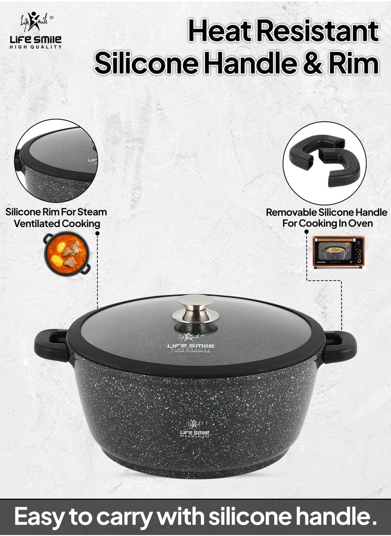 Nonstick Cookware Set 29 pcs Cookwares-Induction Base-Granite Coating  32x14.5cm Casserole with Lid, 28x12.7cm Casserole with Lid, 24x11.4cm Casserole with Lid, 20x9.2cm Casserole with Lid, 28x5.5cm Fish Fry pan 20x4.5cm  Fry pan 32x9cmShallow pot & Silicone Utensils