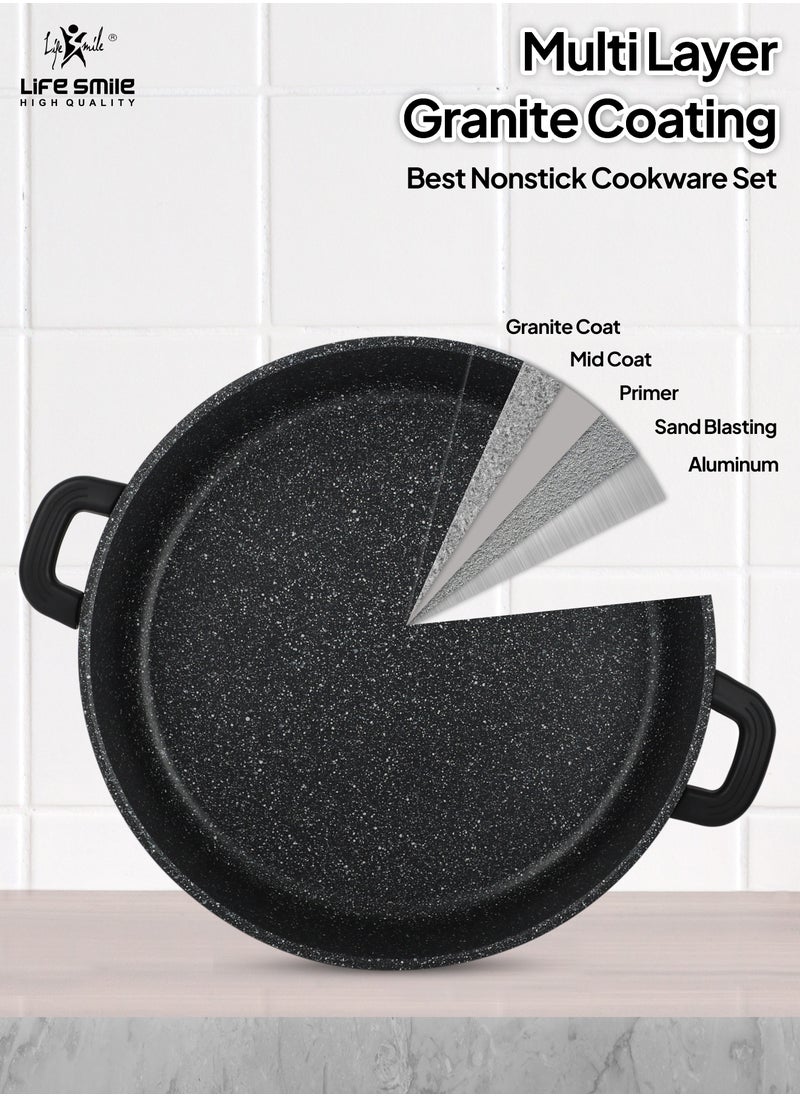 Nonstick Cookware Set 29 pcs Cookwares-Induction Base-Granite Coating  32x14.5cm Casserole with Lid, 28x12.7cm Casserole with Lid, 24x11.4cm Casserole with Lid, 20x9.2cm Casserole with Lid, 28x5.5cm Fish Fry pan 20x4.5cm  Fry pan 32x9cmShallow pot & Silicone Utensils