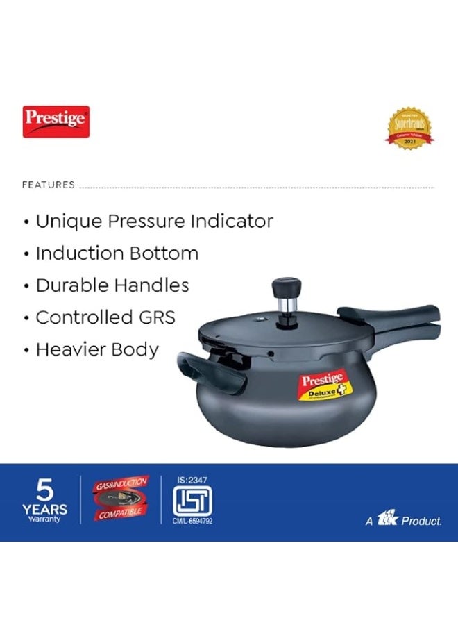 Deluxe Plus Aluminium Hard Anodised Pressure Cooker Handi Black 3Liters